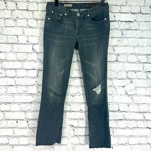 AG the Stevie Slim Straight Stretch Distressed Jeans 27R Gray VGC